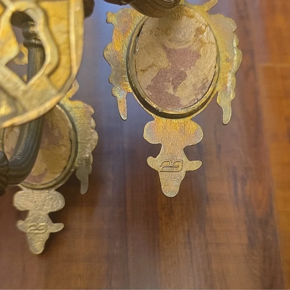 Pair of Vintage French Brass 3-Arm Wall Sconces, Rococo RevivalSigned Fragonard